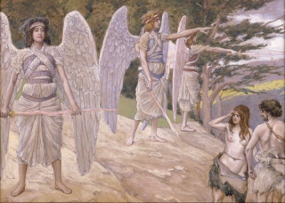 ▲楽園から追放されるアダムとエバ(フランスの画家ジェームズ・ティソ画)