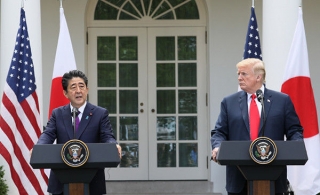 ▲日米共同記者会見 2018年6月7日、ホワイトハウスで、首相官邸HPから